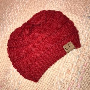 C.C. Ribbed, Cable Knot Red Beanie (NEW)